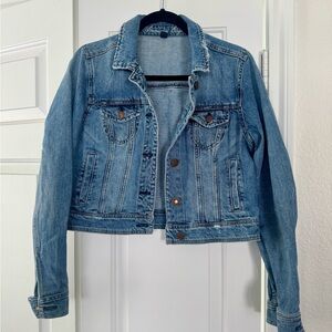 American Eagle Outfitters Light Blue Jean Jacket, light destroyed, size Large